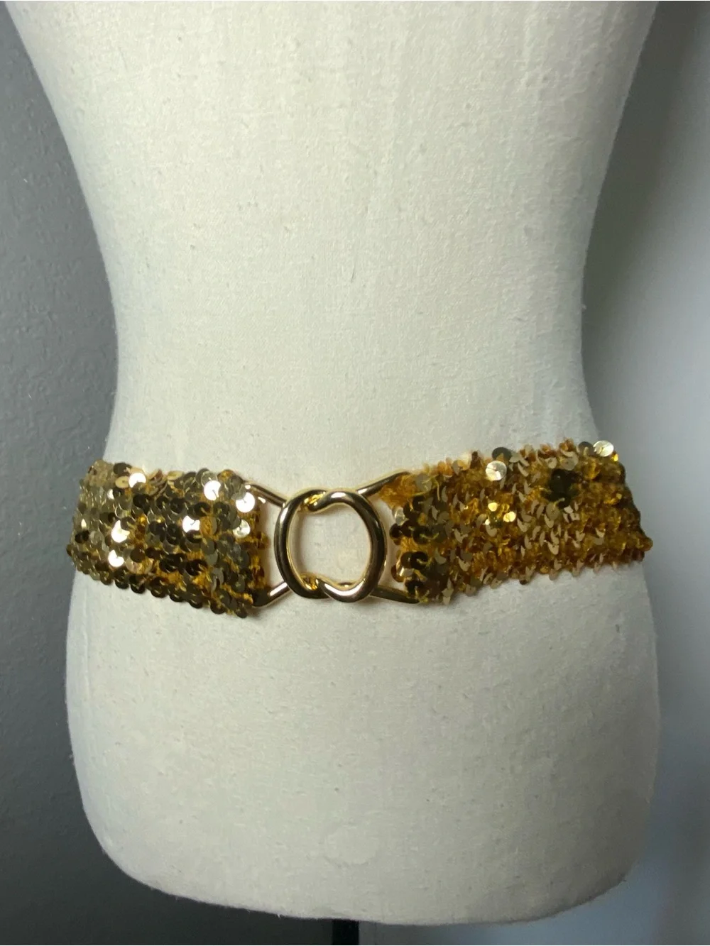 Y2K Gold Sequin Stretch Belt